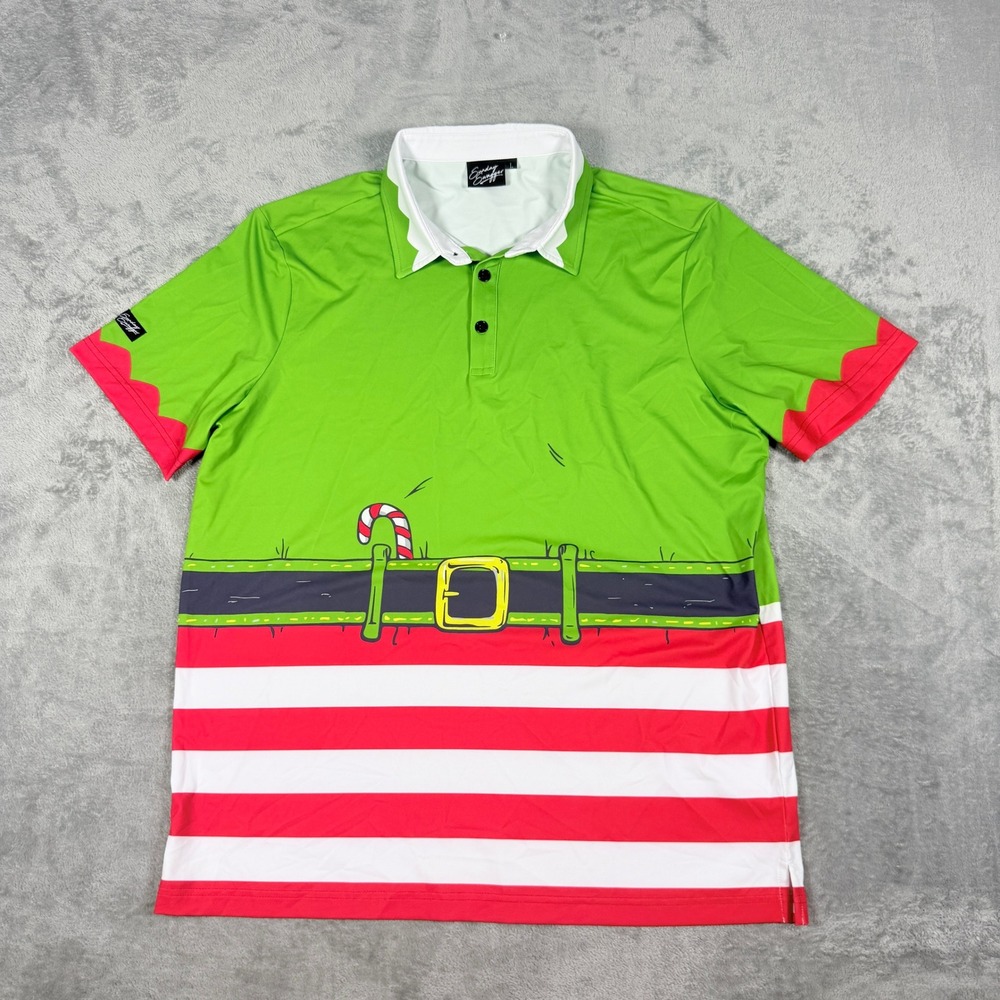 Sunday Swagger Mens Large Buddy the Elf Golf Polo Christmas Holiday Green L